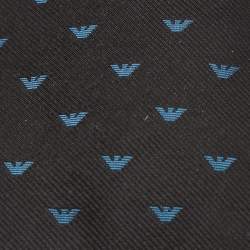Pre Owned Emporio Armani Black/Blue Logo Silk Jacquard Tie