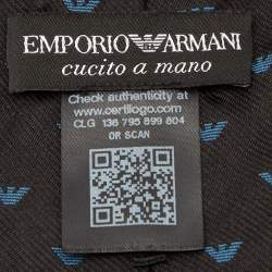 Pre Owned Emporio Armani Black/Blue Logo Silk Jacquard Tie