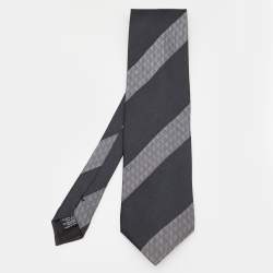 Emporio Armani Black & Grey Striped Silk Tie