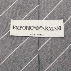 Pre Owned Emporio Armani Grey Striped Silk  Tie