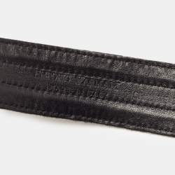 Pre Owned Emporio Armani Black/White Canvas And Lizard Embossed Leather Logo Buckle Belt 100 CM