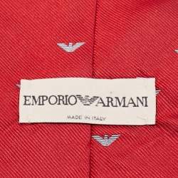 Emporio Armani Red Logo Patterned Silk Traditional Tie