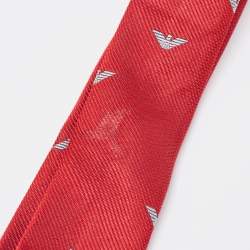 Emporio Armani Red Logo Patterned Silk Traditional Tie