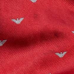 Emporio Armani Red Logo Patterned Silk Traditional Tie