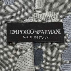 Pre Owned Emporio Armani Grey Floral Patterned Silk Traditional Tie