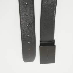 Emporio Armani Black/Choco Brown Leather Reversible Cut to Size Buckle Belt