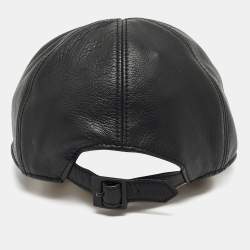 Emporio Armani Black Leather Cutout Baseball Cap S