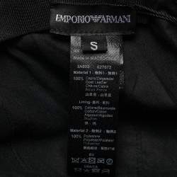Pre Owned Emporio Armani Black Leather Cutout Baseball Cap S