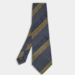 Pre Owned Emporio Armani Navy Striped Silk Traditional Tie