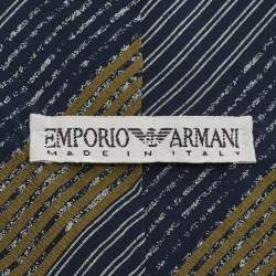 Pre Owned Emporio Armani Navy Striped Silk Traditional Tie