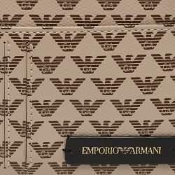 Pre Owned Emporio Armani Beige Signature Leather and PVC Zip Card Holder