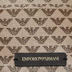 Pre Owned Emporio Armani Beige Signature Leather and PVC Zip Card Holder