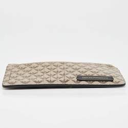 Pre Owned Emporio Armani Beige Signature Leather and PVC Zip Card Holder