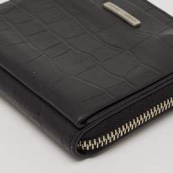 Emporio Armani Black Croc Embossed Leather Zip Around Compact Wallet