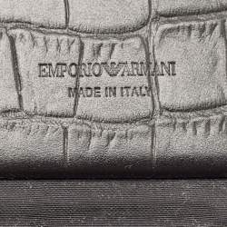 Emporio Armani Black Croc Embossed Leather Zip Around Compact Wallet