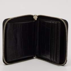 Emporio Armani Black Croc Embossed Leather Zip Around Compact Wallet