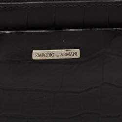 Emporio Armani Black Croc Embossed Leather Zip Around Compact Wallet
