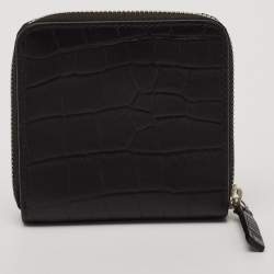 Emporio Armani Black Croc Embossed Leather Zip Around Compact Wallet