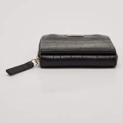 Emporio Armani Black Croc Embossed Leather Zip Around Compact Wallet