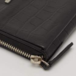 Emporio Armani Black Croc Embossed Leather Zip Around Compact Wallet