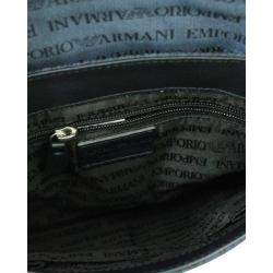 Pre Owned Emporio Armani Blue/Black  Leather Logo Messenger Bag