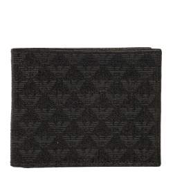  Emporio Armani Black Signature Coated Canvas Bifold Compact Wallet