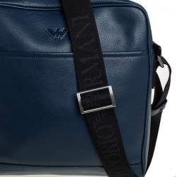 Pre Owned Emporio Armani Blue Leather Messenger Bag