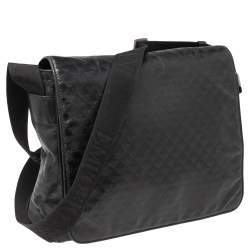 Pre Owned Emporio Armani Black Logo Embossed Leather Messenger Bag