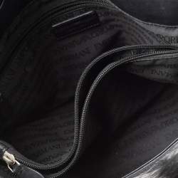 Pre Owned Emporio Armani Black Logo Embossed Leather Messenger Bag