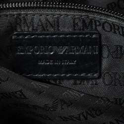 Pre Owned Emporio Armani Black Logo Embossed Leather Messenger Bag