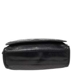 Pre Owned Emporio Armani Black Logo Embossed Leather Messenger Bag