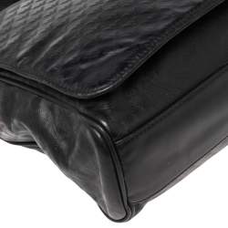 Pre Owned Emporio Armani Black Logo Embossed Leather Messenger Bag