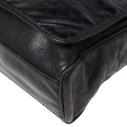 Pre Owned Emporio Armani Black Logo Embossed Leather Messenger Bag