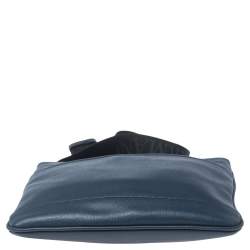 Emporio Armani Blue Leather Messenger Bag