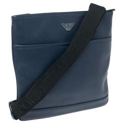 Emporio Armani Blue Leather Messenger Bag