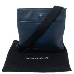 Emporio Armani Blue Leather Messenger Bag