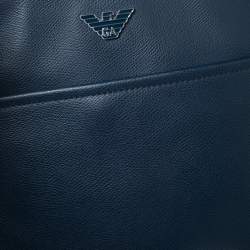 Emporio Armani Blue Leather Messenger Bag