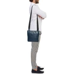 Emporio Armani Blue Leather Messenger Bag