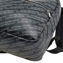 Pre Owned Emporio Armani Black Logo Print Synthetic Leather Backpack