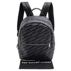 Pre Owned Emporio Armani Black Logo Print Synthetic Leather Backpack