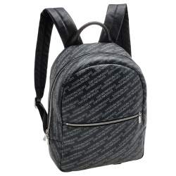 Pre Owned Emporio Armani Black Logo Print Synthetic Leather Backpack