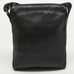 Pre Owned Emporio Armani Black Leather Messenger Bag