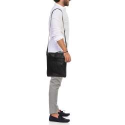 Pre Owned Emporio Armani Black Leather Messenger Bag