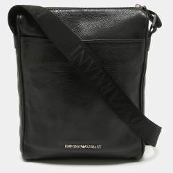 Emporio Armani Black Leather Messenger Bag