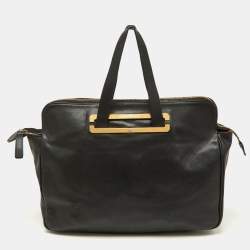 Pre Owned Emporio Armani Black Leather Laptop Bag