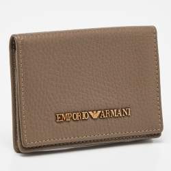 Pre Owned Emporio Armani Beige Leather Card Case