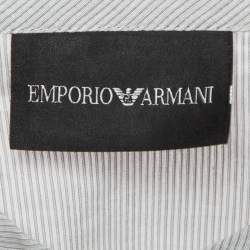Pre Owned Emporio Armani Grey Striped Cotton Half Placket Shirt M