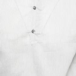 Pre Owned Emporio Armani Grey Striped Cotton Half Placket Shirt M