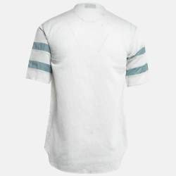 Pre Owned Emporio Armani Grey Striped Cotton Half Placket Shirt M