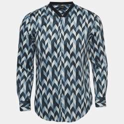 Pre Owned Emporio Armani Blue Geometric Pattern Poplin Shirt S